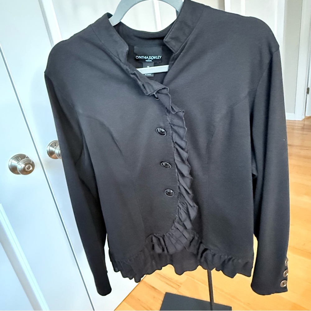 Cynthia Rowley Black Button Down Ruffle Jacket, Size XL / 1X